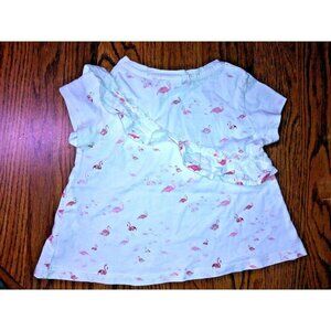 Zara Girl Dress pink Flamingo print baby Size 18/24 white with ruffle cap sleeve
